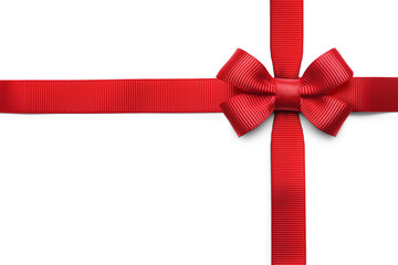 Cross of red satin ribbon tied into a bow, isolated on a transparent background.A cross of red satin ribbon tied into a bow, isolated on a transparent background.