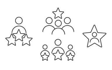 Three star rate set. Business people discussing or giving feedback and thinking isolated thin line icon. Customer experience. Flat illustrator vector file. high quality picture