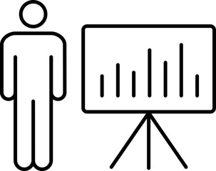 Person standing next to presentation board showing data