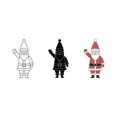 Simple Santa Claus Icon Set Vector: Outline, Silhouette, and Color Styles
