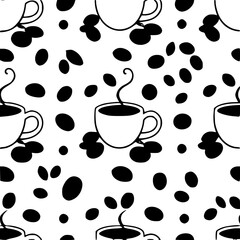 Obraz premium Vector seamless pattern of coffee cups and beans
