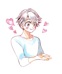 両手を差し出す男性　ハートマーク