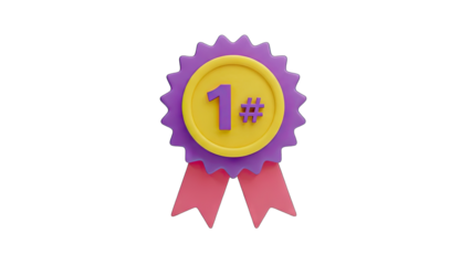 3D Rendered Purple Yellow And Pink Award Ribbon With Number One Symbol On Transparent Background Ideal For Achievement And Victory Concepts