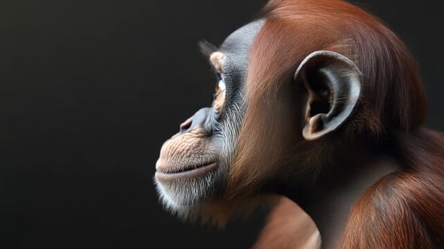 Video Close-up shot of a monkey's face against a dark backdrop