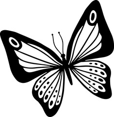 Flying butterfly vector illustration black and white graphic