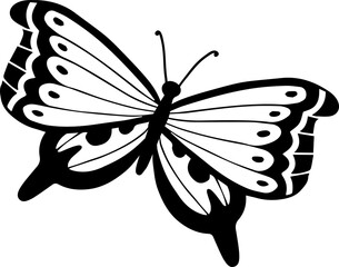 Butterfly flying with patterned wings black and white