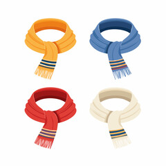 Four Colorful Knitted Scarves Displayed Together.