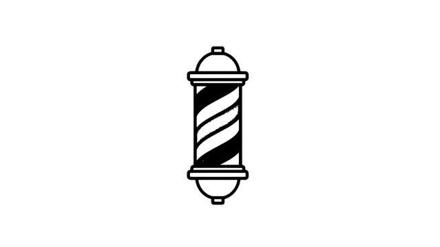 Monochrome barber pole icon (outline vector) with spiral stripe and decorative caps