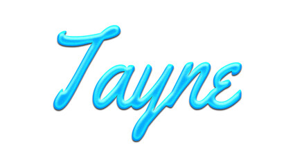 Glowing blue effect of name Tayne on white background.