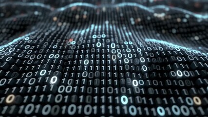 Abstract Digital Binary Code Landscape Flowing Data Visualization. - Powered by Adobe