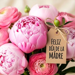 Square Close-Up Peony Bouquet with &ldquo;Feliz D&iacute;a de la Madre&rdquo; Tag &mdash; Social Feed Macro