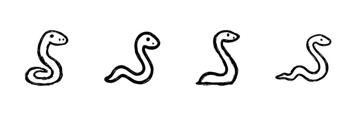 Fototapeta premium Cute Snake Line Icon Set In Doodle Style. Reptile Illustration And Wildlife Symbol Outline Sketch Collection. Hand Drawn Isolated Vector Illustration