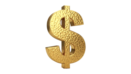 Golden dollar sign isolated on transparent background