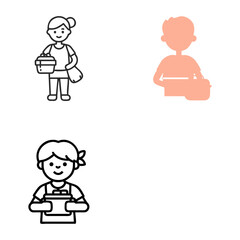 Three stylized illustrations depict people with lunch boxes. The top left image shows a black-and-white outline