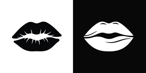 Black and White Lips Icon Representing Kiss or Expression © Sunnn