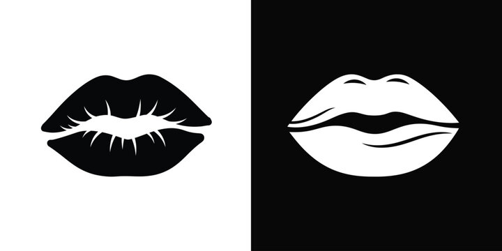 Black and White Lips Icon Representing Kiss or Expression