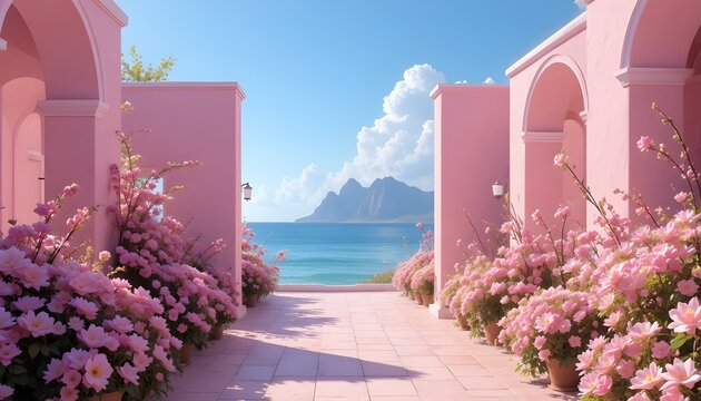 a beautifull pic surrounded by pink walls and flowers
