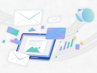 Email marketing and digital communication concept with data visualization on tablet
