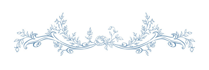 Vintage baroque border frame. Victorian hand drawn border, ornate with classic acanthus leaves and rustic florals. Whimsical decorative elements for wedding invitations, cards, certificates, diplomas.