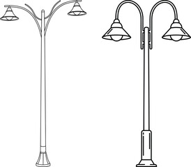 Two different designs of decorative street lights for urban areas and public spaces