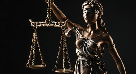 Symbol of Justice The Blindfolded Lady of Justice Holding Scales on Dark Background