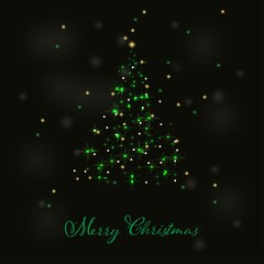 Christmass tree on black background Festive christmas greeting card Traditional festive symbol of the winter holiday