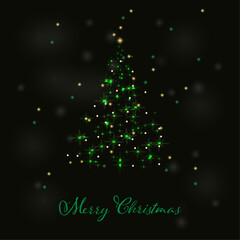 Christmass tree on black background Festive christmas greeting card Traditional festive symbol of the winter holiday Vector