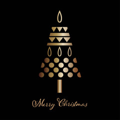Christmass tree on black background Festive christmas greeting card Traditional festive symbol of the winter holiday Vector