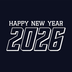 Happy New Year 2026 vector greeting with calligraphic gold glitter text. Festive brush painted lettering with sparkles for holiday card, banner, poster. New Year's Eve design.