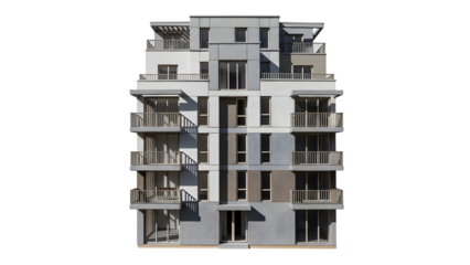 Modern multi-story apartment building architectural model miniature isolated
