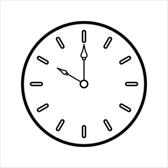 Round analog wall clock with hour and minute hands, modern outline silhouette icon, vector illustration, set in flat design style.