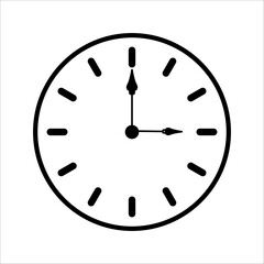 Round analog wall clock with hour and minute hands, modern outline silhouette icon, vector illustration, set in flat design style.