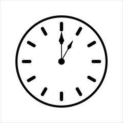 Round analog wall clock with hour and minute hands, modern outline silhouette icon, vector illustration, set in flat design style.