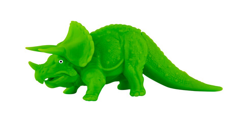 Triceratops green figure, triceratops dinosaur toy. The isolation is on a transparent background in the PNG format.