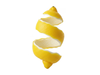 Spiral of yellow lemon peel isolated on transparent background