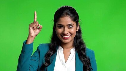 Young Indian Woman with Wide Eyes and Smile Against Green Screen surprised excited