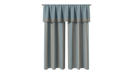 Elegant striped curtains with a valance for a modern cozy bedroom or living room design, perfect for adding a touch of classic style to your home