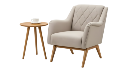 Elegant armchair and side table isolated on transparent background