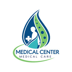 Modern medical center logo with patient and healthcare symbols