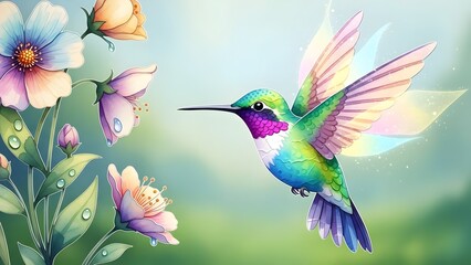 Fototapeta premium Vibrant Hummingbird in Flight - Nature Background