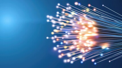 Colorful light streaks representing fiber optic technology in a blue background during a digital artwork display