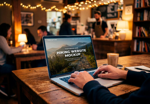 Laptop in Cafe Mockup