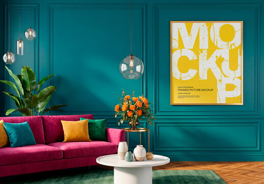 Framed Poster Mockup in Living Room