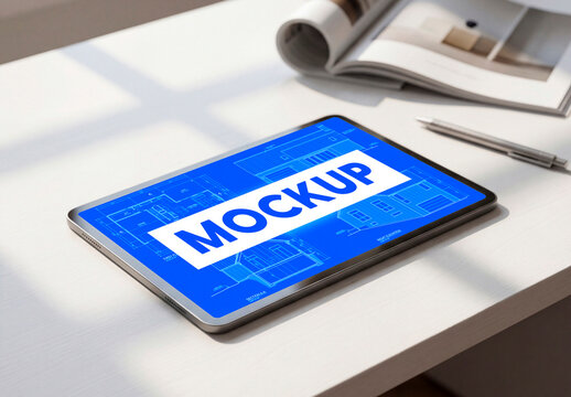 Tablet on Desk Mockup