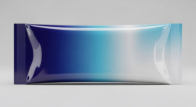 A blue and white flow pack isolated on white background, ready for branding