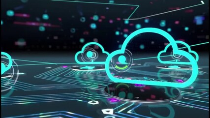 Cloud,Computing,Network Futuristic digital data communication system showing server technology and global networking for internet infrastructure - Powered by Adobe