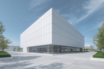 Fototapeta premium Modern cubic structure caught gleaming with reflective surfaces and precise sustainable design elements