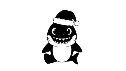 Fototapeta premium Baby shark wearing Santa hat isolated on a transparent background
