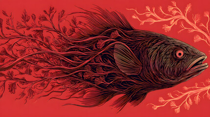 Red fox and lion abstract vector design with floral and tribal elements