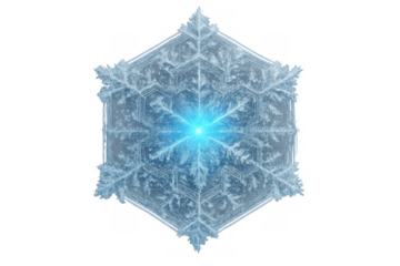 Ice crystal cube with glowing core and snowflake-like texture on a transparent background, representing cold and winter elements